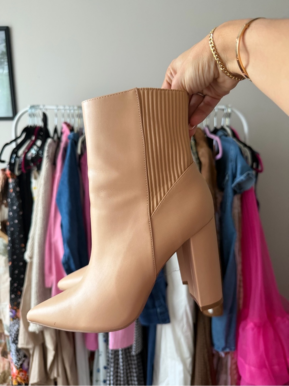Women's Nude Block Heel Ankle Boots